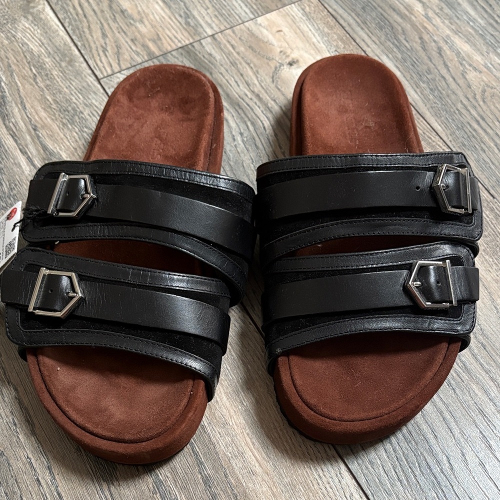 NWT Zara slides sandals genuine suede and leather 9 / 40 Made in Spain